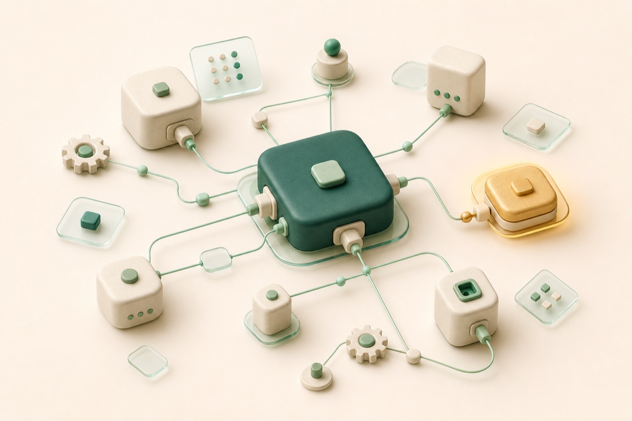 Digitales System aus verbundenen Clay-Modulen — Illustration der Arbeitsweise