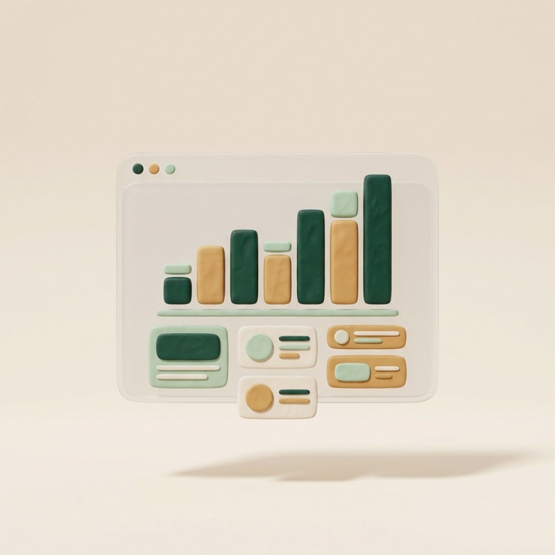 3D-Illustration: Übersichtliches Dashboard mit Kennzahlen