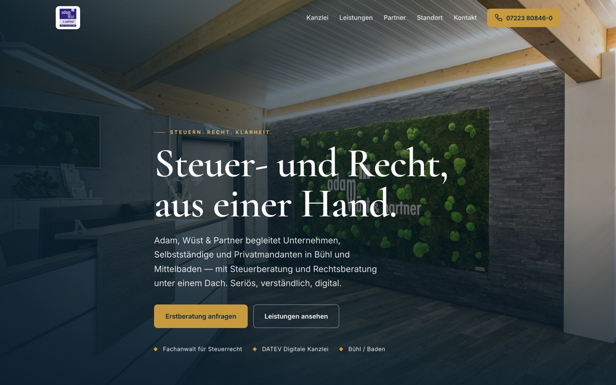 Website Adam, Wüst & Partner